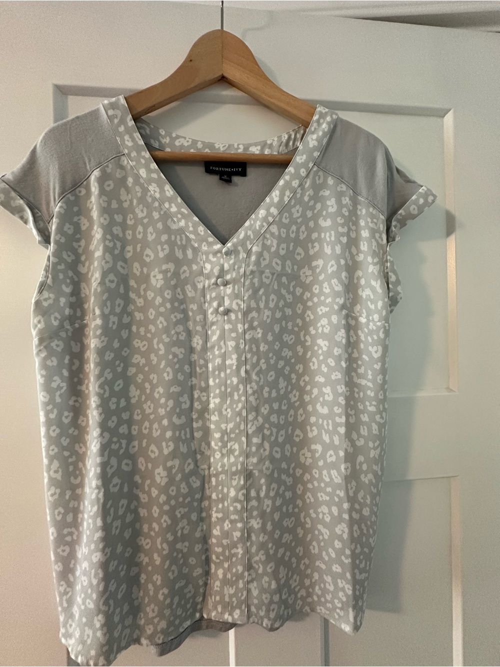 V-Neck Light Gray Animal Print Blouse